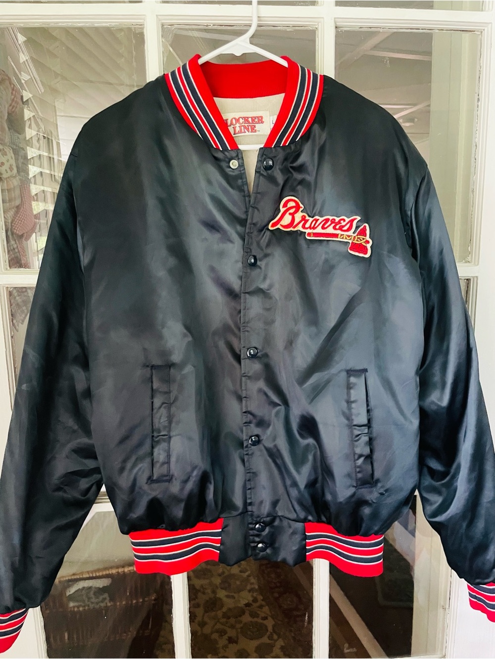 Vintage Locker Line Braves Bomber Jacket Men’s Large Satin Quilted Patch